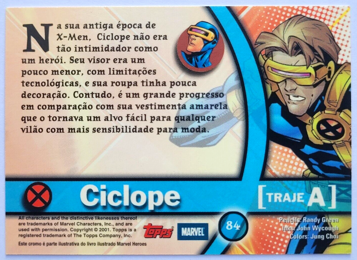 MARVEL HEROES Card TOPPS BRAZIL 2001 #84 CYCLOPS Scott Summers The