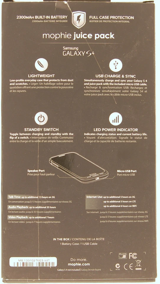 Mophie Juice Pack Case and Rechargeable Battery in White for Samsung Galaxy S4  - Image 3 of 4