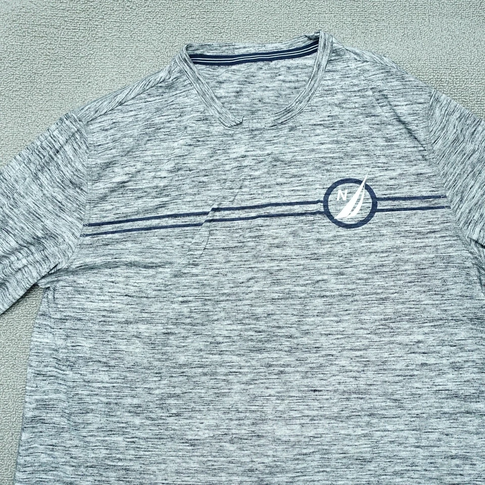 Camisa Nautica Manga Larga Hombre Talla Mediana Gris Rayas Cuello Redondo Mezcla Poliéster Foto 2 de 4