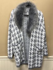 Lindi Houndstooth Faux Fur Detachable Collar Sweater Coat 8164721 Size Med Nwt