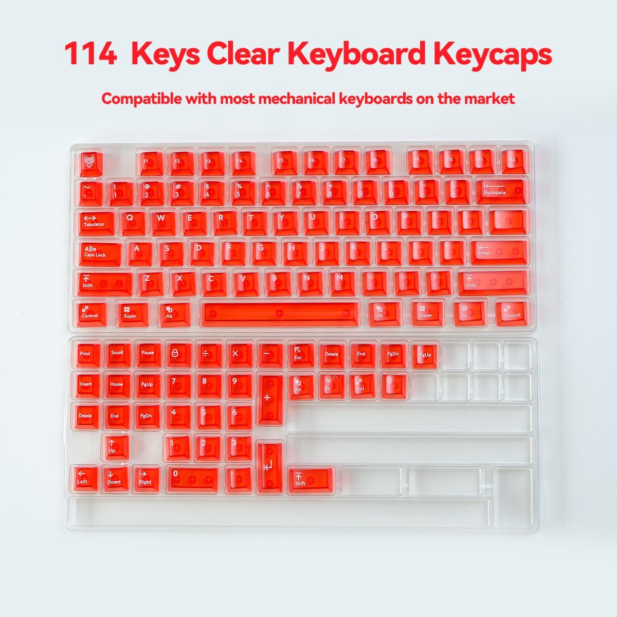 White Computer Keyboard Transparent Clear Keyboard Keycaps Transparent PC Cherry Profile Red Keycap Set 114 ...