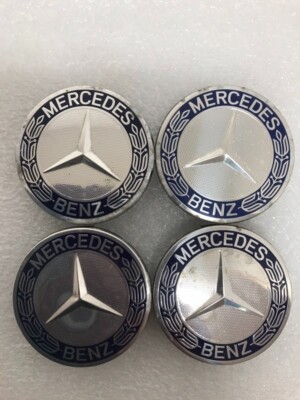 Set of 4 Mercedes 75MM Classic Dark Blue Wheel Center Hub Caps AMG ...