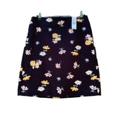 LOFT Outlet Skirt Black Floral Zipper Back Mini Skirt Black Size 0 NWT $59.99