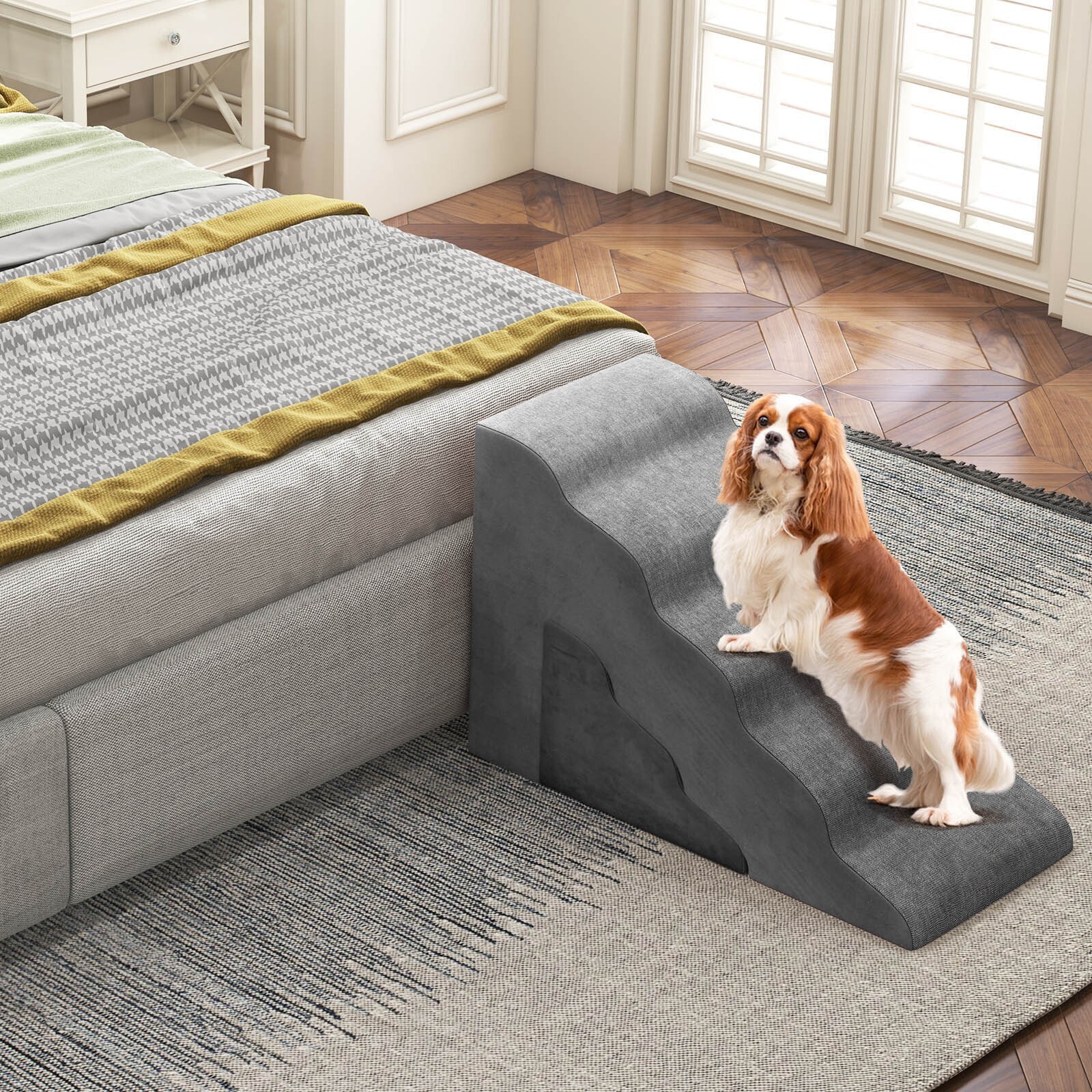 Soft Foam Dog Ramps 5Step Pet Stairs w/ Pet Holes Pet Steps for High