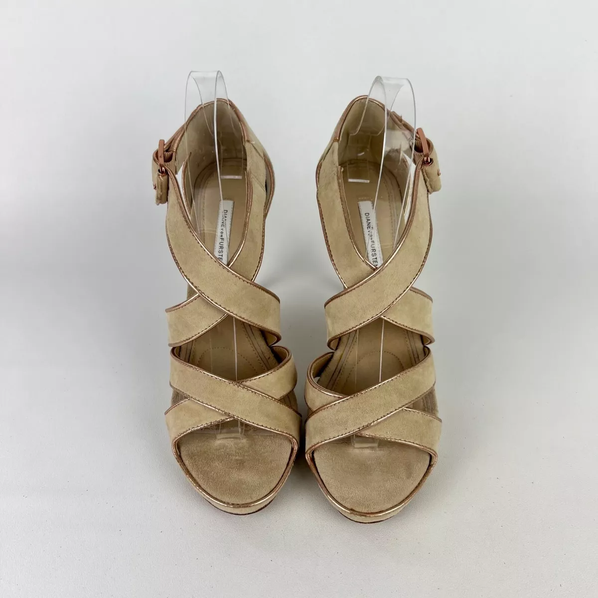 Diane von Furstenberg Jodi Heels Beige Suede Strappy Platform
