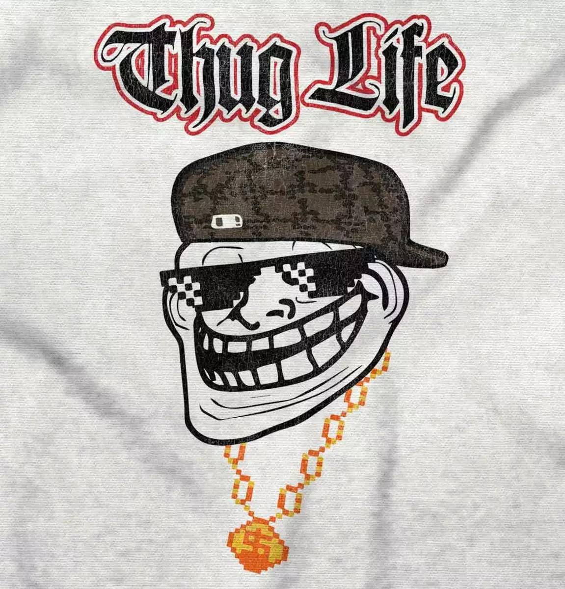 Troll Face Thug Life Sunglasses Funny Meme Youth Crewneck T Shirts Boy or  Girl