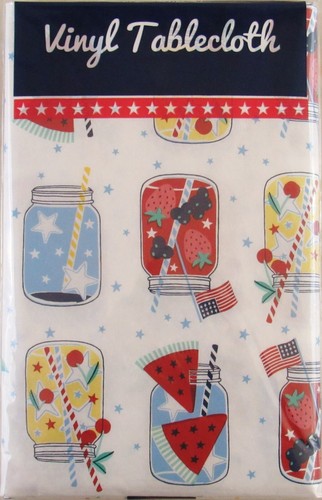 Patriotic Fruit Drinks in Canning Jars Vinyl Flannel Back Tablecloth Var Sizes - Picture 5 of 5