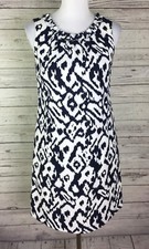 Ann Taylor Loft Women’s Navy Blue White Ikat Sleeveless Lined Shift Dress Size 2