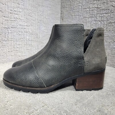 Sorel Cate Women's Size 10.5M US Charcoal Leather Waterproof Rain Bootie Boots
