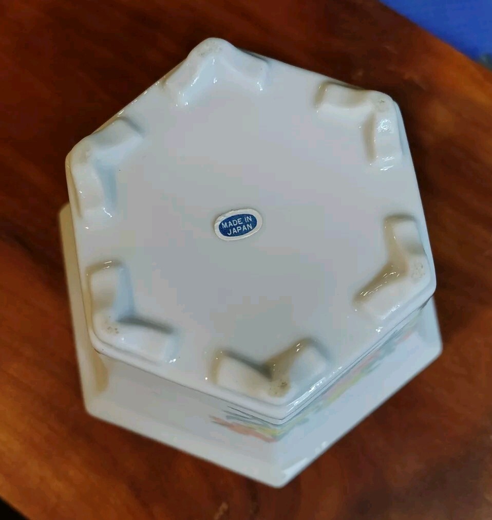 Vintage Hexagon Porcelain Planter Vase Flower Pot Yellow Orange