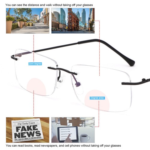 NEW Rimless Clear Bifocal Reading Glasses Anti Blue Light for Men Women +1.0~4.0 - Picture 14 of 36