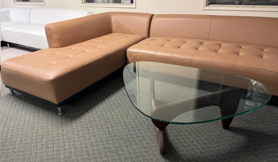 Sofá seccional de cuero marrón claro de diseño moderno conjunto de 4 piezas #1707 Foto 4 de 4