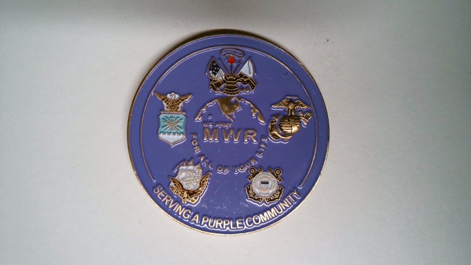 CHALLENGE COIN US ARMY MWR SERVING A PURPLE COMMUNITY AREA SUPPORT GROUP KUWAIT