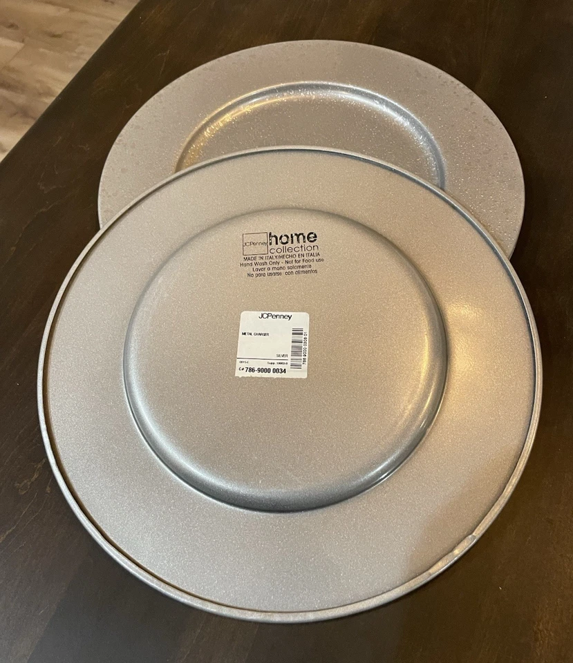JC Penney Home Collection 13" Silver Splatter Steel Chargers Set of 8 Italy B145 - Image 2 of 4