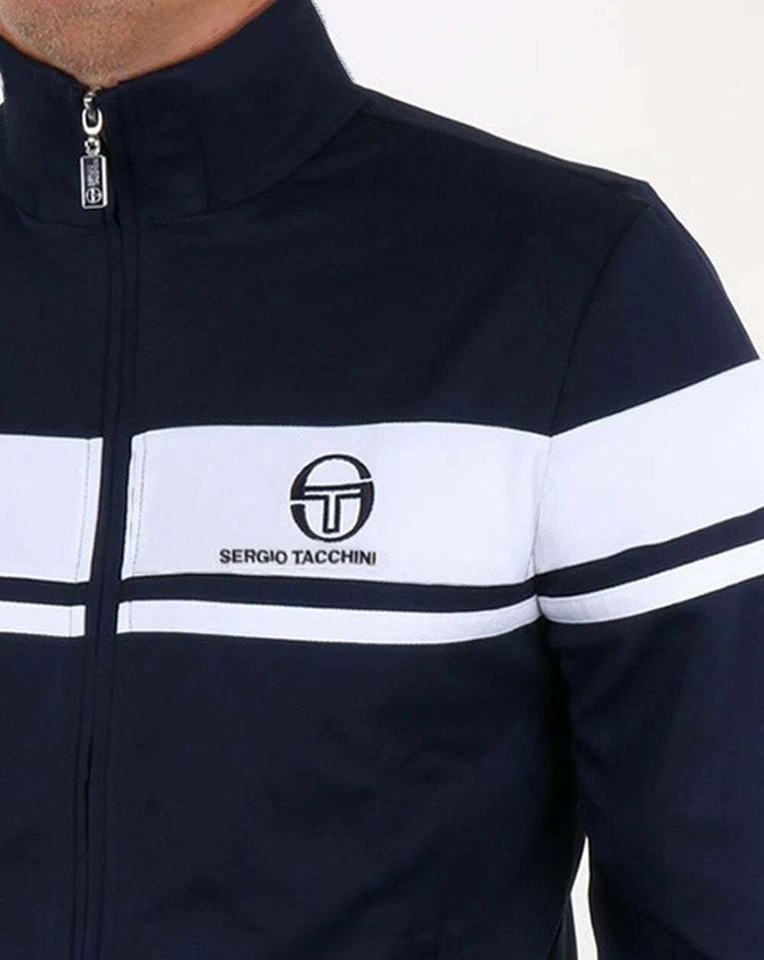 Sergio Tacchini Men's Masters Track Top Navy White - Retro, 80s Casual Classics - Image 2 of 2