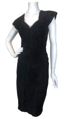 Climax Karen Okada Black Sleeveless Lace Back  Suede  Dress Vintage Size 6/7