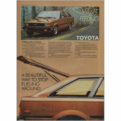 1980 Toyota Corolla Liftback: Stop Fueling Around Vintage Print Ad