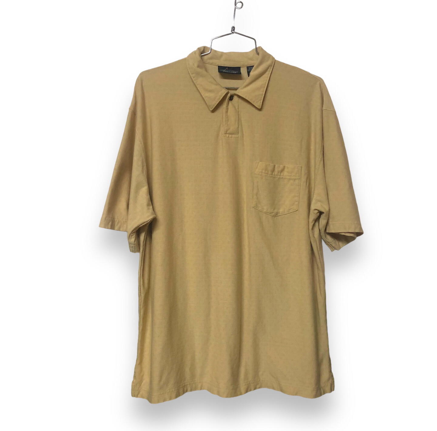 Vintage Greg Norman Shark Khaki Golf Polo Shirt Large golfing preppy classic 