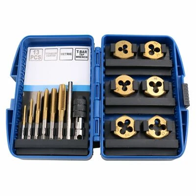 AB TOOLS 13pc Metric Tap and Die Nut Set M3 – M10 Titanium Coated Rethreading Cutter