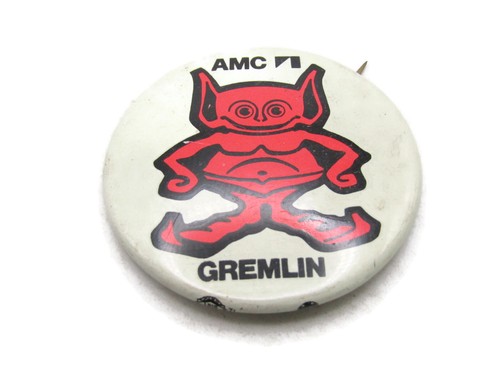 Vintage 1970s AMC Gremlin Pinback Button Red Mascot Promo Car Badge Advertising