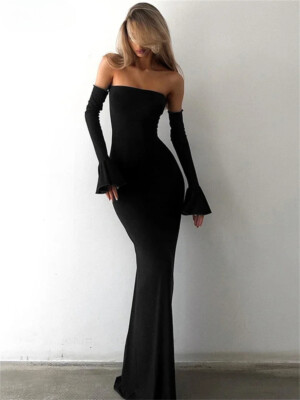 Autumn Chic Elegant Women Party Dress Off Shoulder Long Sleeve Maxi Dress |  eBay