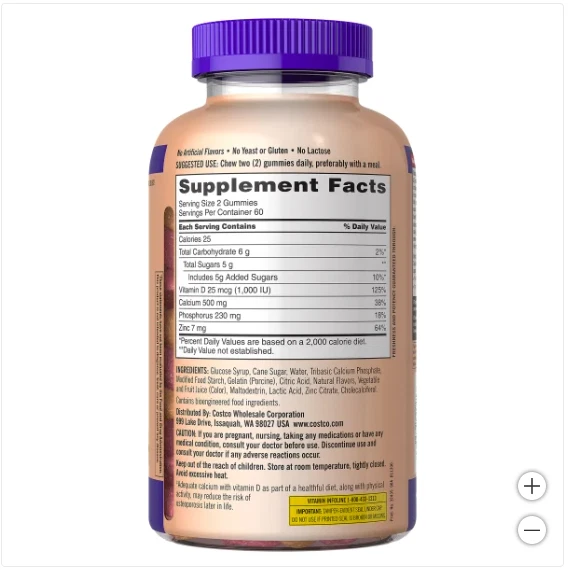 Gomitas de calcio 500 mg con vitamina D3 zinc - 240 unidades paquete de 2 x 120 - caducidad 27/01 Foto 2 de 2