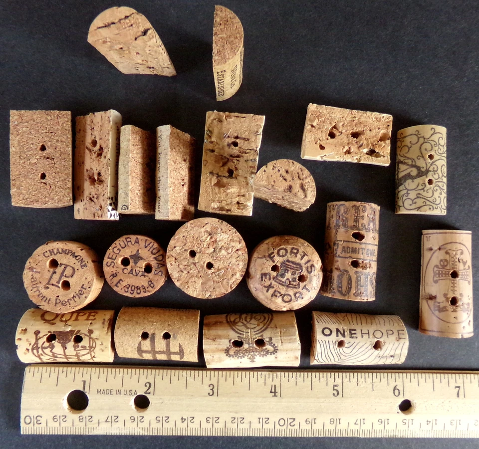 CRAFT BUTTONS: 20 Wine Cork Cuts, Flat-Back 2-Hole Acrylic Finish, 3D Button Lot - Image 4 of 4
