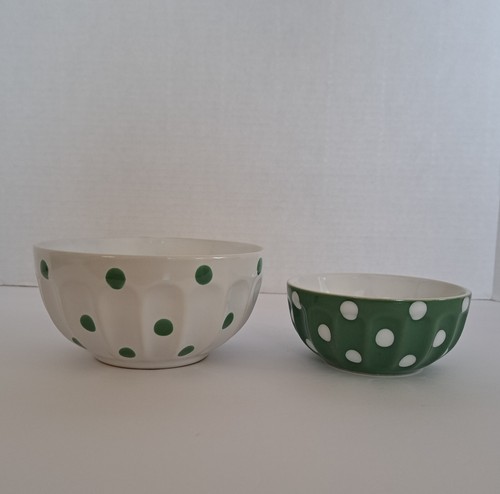 Boston Warehouse Green & White Polka Dots Small Fluted Nesting Bowls Set Of 2