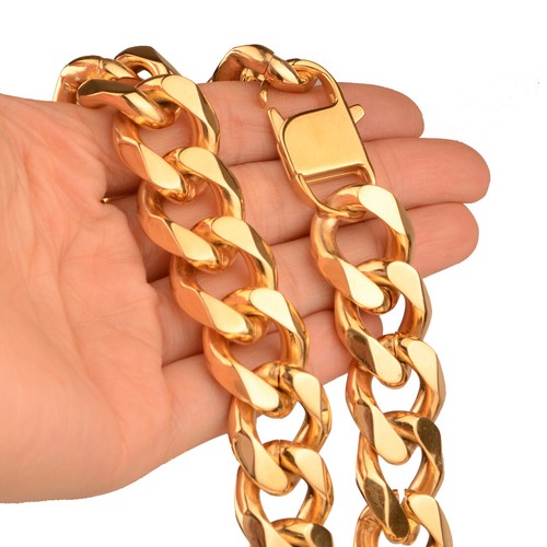 Chaîne homme lourde 19 mm 316L acier inoxydable CURB lien cubain collier bracelet - Photo 22/46