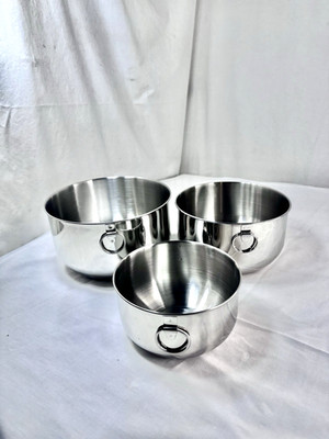3 Farberware Mixing Batter Bowls 2 Thumb Rings Handle Nesting Stainless Steel EX