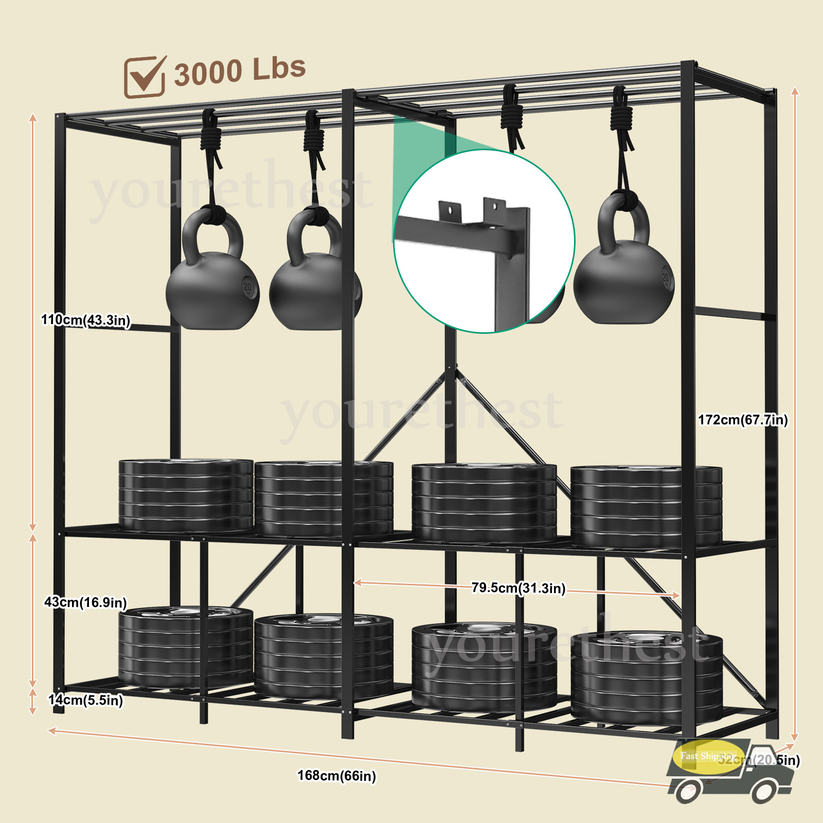 66" Assembled Wardrobe Closet Portable Closet System w/Cover Heavy Duty 3000 Lbs