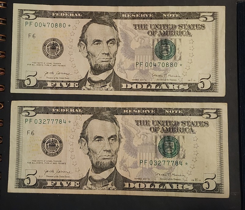 2 2017 A Five Dollar Star  Notes Not Sequential Order !1 Rare 640,000 Run 