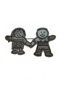 Vintage Mexico 925 Sterling Silver Children Holding Hands Pin Brooch