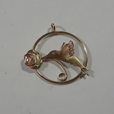Solid 10K Tri Color Gold Colibry Rose Pendant not scrap