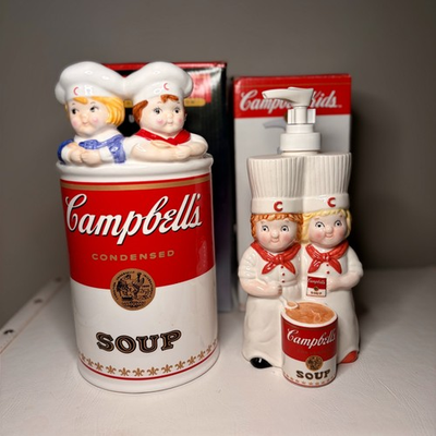 #ad Vintage Campbell’s Soup Collector Bundle Utensil Caddy amp; Soap Dispenser $59.00