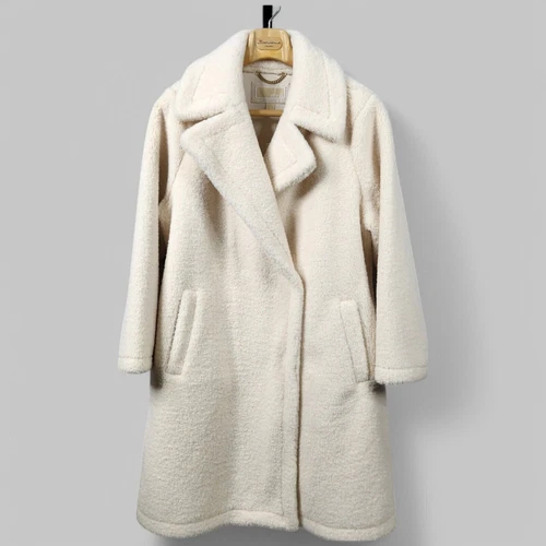 Cappotto Michael Kors Sherpa Teddy donna XXL avorio ultra peluche lunghezza ginocchio