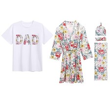 Mom and Me Robe and Swaddle Set and T Small-Medium Women Colourful Flower