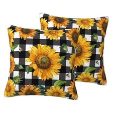 Sunflower Throw Pillow Covers 20x20 Inch Set 20" x 20" Pack of 2 Yellow Black