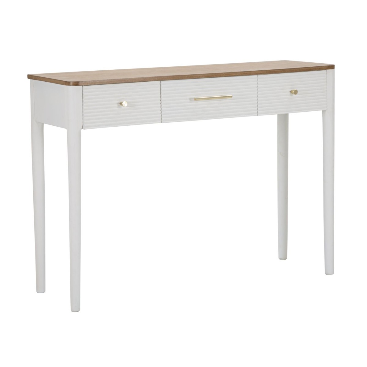 Console en bois Matera 107cm blanc et naturel avec 3 tiroirs de rangement