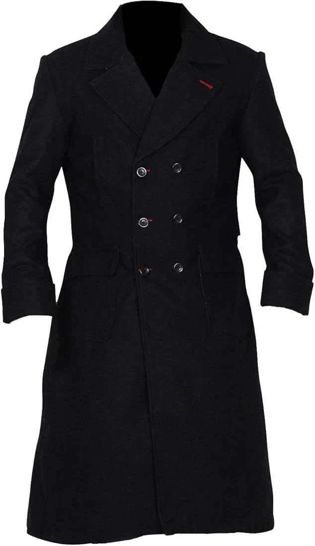 Sherlock Holmes Benedict Cumberbatch Winter Men's Black Wool Trench Coat Gift image 2