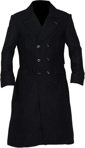 Sherlock Holmes Benedict Cumberbatch Winter Men's Black Wool Trench Coat Gift image 2