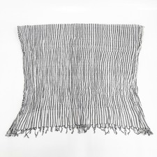 Khadi and Co Indian striped cotton scarf stole White black 5-0605M  