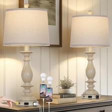 CINSARY Farmhouse Table Lamps Set of 2 Touch Dimmable USB AC Outlet Beige - OB