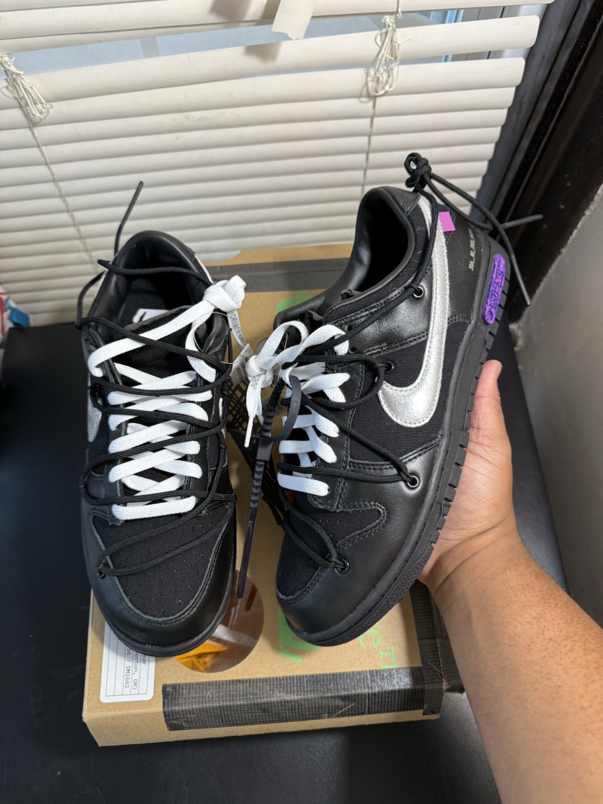 OFF WHITE X NIKE Nike Off White x Dunk Low "Lotto 50 di 50" Taglia 9.5 DM1602 001 Nero Nuove