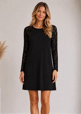 Anthropologie See U Soon Black Lace Sleeve Cocktail Dress Size Small LBD NWT $88