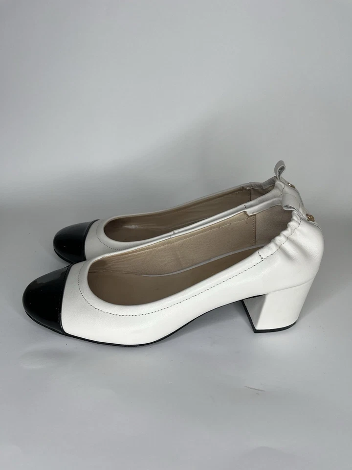 Zapatos de tacón yosi samra para mujer talla 9 blanco negro cuero puntera  Foto 4 de 4