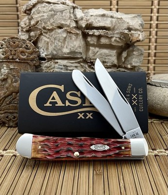 Case XX USA Peachseed Hand Fired Cherry Pie Bone AAA+++ Trapper Pocket Knife