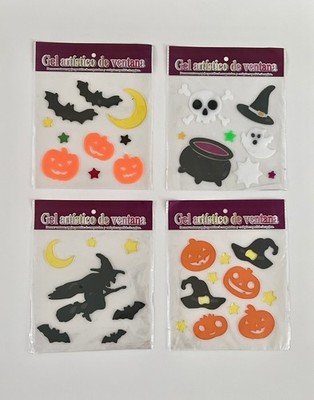 4-Pack Halloween party Gel Window Clings   Witches, Bats, Pumpkins & Moons Deco