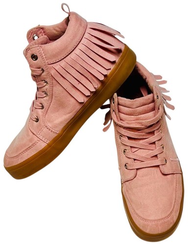 Old Navy Damen 6 Mokassins Wildleder Leder Fransen High Top Schuhe Rosa Y2k Boho - Bild 1 von 6