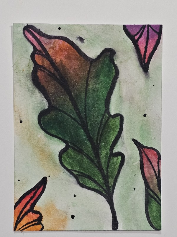 “Autumn Shift"– Original Marker ACEO  Leaf Illustration Art By Elaine M